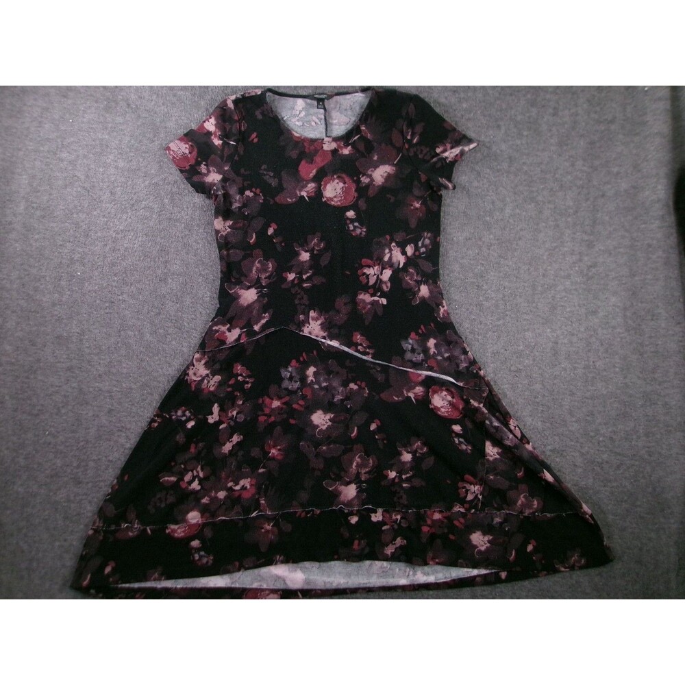 Simply Vera Wang Dress Womens M Floral Black Plum Short Sleeve Fit Flare